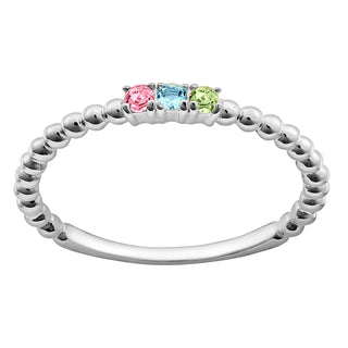 Sterling Silver Petite Genuine Birthstone Beaded Ring