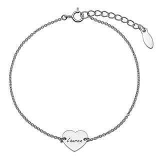 Sterling Silver Engraved Script Name Petite Heart Bracelet