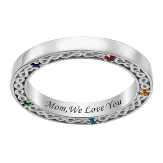 Sterling Silver Family Infinity Engraved Birthstone Band