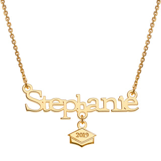 14K Gold over Sterling Name with Graduation Cap Charm Necklace