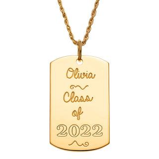 14K Gold over Sterling Graduation Dog Tag Pendant