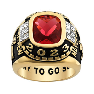 Men's 14K Gold over Sterling Cushion Birthstone & CZ Class Ring