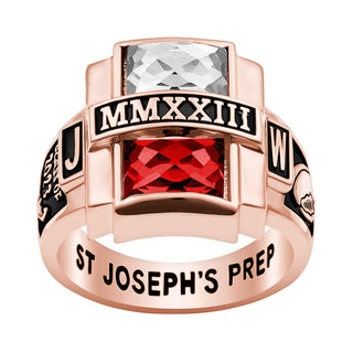 Men's 14K Rose Gold over Sterling Double Birthstone Rectangle Class Ring
