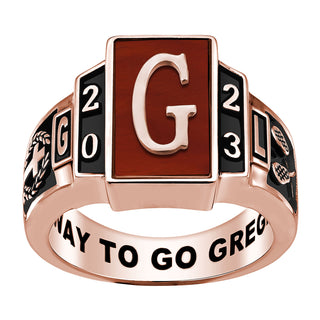 Men's 14K Rose Gold over Sterling Genuine Stone Art Deco Class Ring
