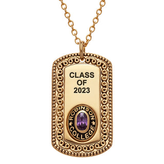 Unisex Gold CELEBRIUM Oval Birthstone Graduation Dog Tag Necklace