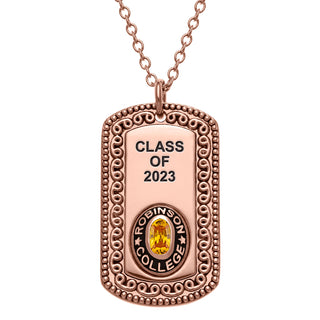 Unisex Rose Gold CELEBRIUM Oval Birthstone Graduation Dog Tag Necklace