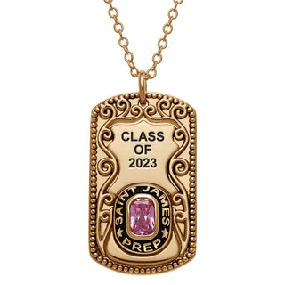 Unisex Gold CELEBRIUM Cushion Cut Personalized Birthstone Graduation Dog Tag Necklace