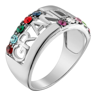 Sterling Silver Grandma Family Birthstone Ring