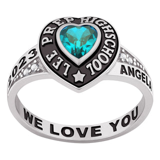 Ladies' Celebrium Traditional Heart Birthstone with CZ Accents Class Ring