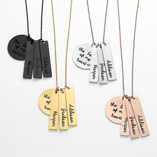 Stainless Steel Engraved Family Name Cluster Necklace