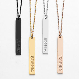 Stainless Steel Engraved Name Vertical Bar Necklace