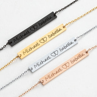 Stainless Steel Double Name with Heart Bar Bracelet
