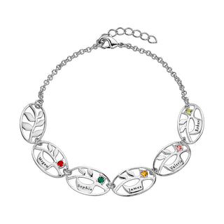 Family Name and Birthstone Leaf Bracelet