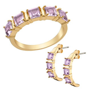 14K Gold Plated Genuine Amethyst Ring and Earrings Set