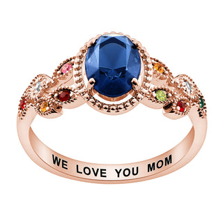 14K Rose Gold Plated Mother's Oval Family Birthstone Ring