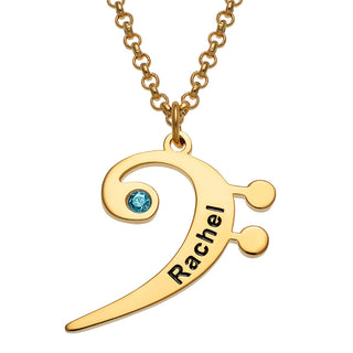 14K Gold Plated Bass Clef Name and Birthstone Necklace