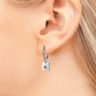 Silver Plated Square Initials Huggie Earrings