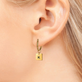 14K Gold Plated Square Initials Huggie Earrings