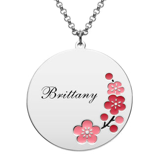 Silver Plated Engraved Name and Enamel Birth Flower Necklace