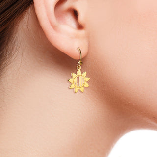 14K Gold Plated Sunflower Monogram Dangle Earring