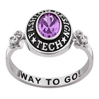 Ladies' Celebrium Oval Birthstone with CZ Flowers Class Ring