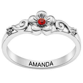 Silver Plated Flower Birthstone Ring
