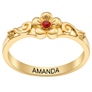 14K Gold Plated Flower Birthstone Ring