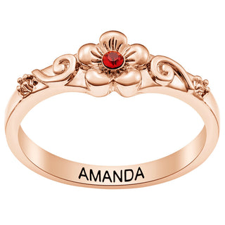 14K Rose Gold Plated Flower Birthstone Ring