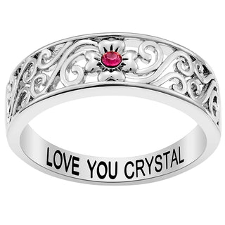 Silver Plated Flower Birthstone Band Ring