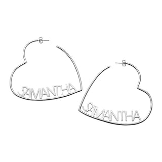 Silver Plated Personalized Nameplate Large Heart Hoop Earrings