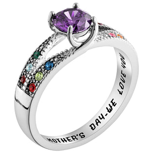 Silver Plated Mother/ Grandmother's Round Family Birthstone Ring