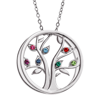 Silver plated birthstone tree of life necklace