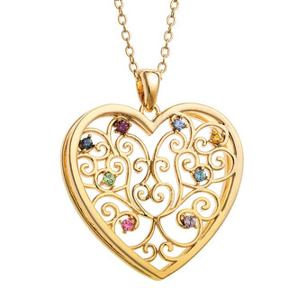 14K Gold Plated 3D Family Filigree Heart Pendant