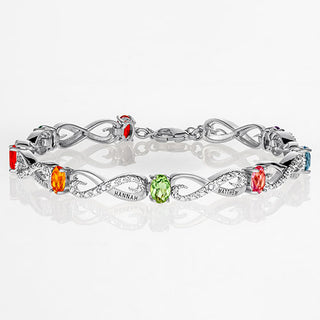Silver Plated Family Name and Birthstone Diamond Accent Infinity Bracelet