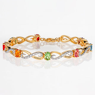 Two Tone Family Name and Birthstone Diamond Accent Infinity Bracelet