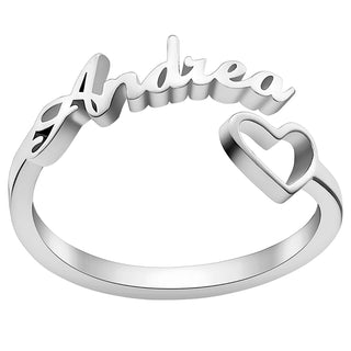 Silver Plated Script Name and Open Heart Bypass Ring