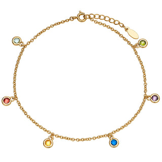 14K Gold Plated Dangle Birthstone Anklet - 2 to 6 Stones
