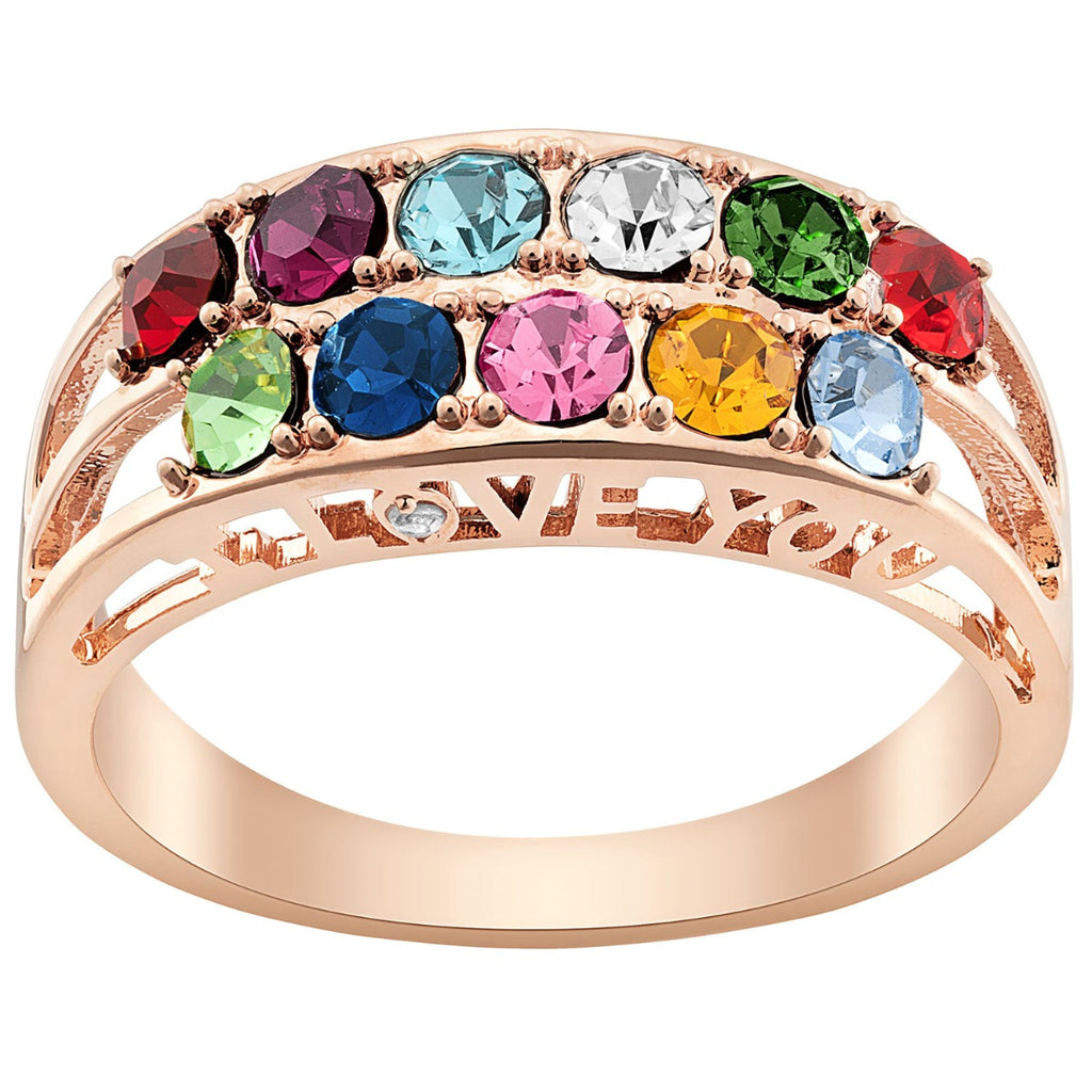 14K Rose Gold Plated I Love You Family Birthstone and Diamond