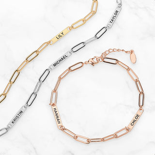 14K Rose Gold Plated Engraved Paperclip Station Bracelet
