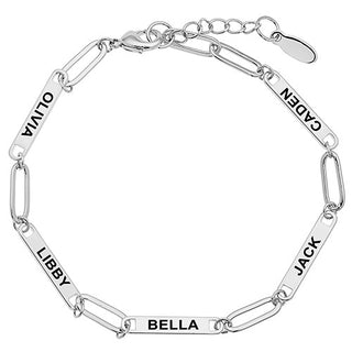 Silver Plated Engraved Paperclip Station Bracelet