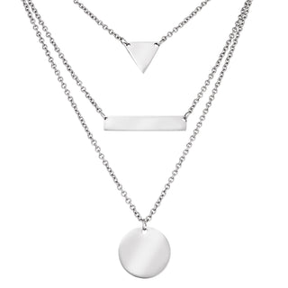 Stainless Steel Triangle, Bar & Disc Triple Layered Necklace