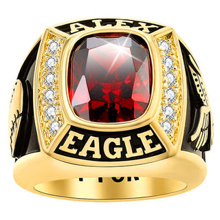 Men's 14K Gold Plated Traditional CZ Square Birthstone Class Ring