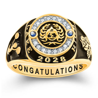 Women's 14K Gold Plated CZ Multiple Graphics Traditional Birthstone Class Ring