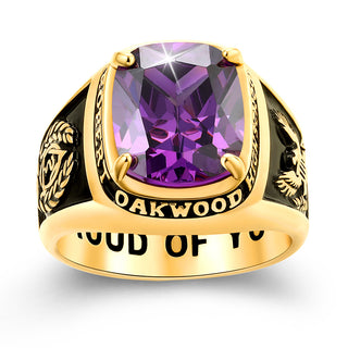 Men's 14K Gold Plated Traditional Prong station Birthstone Class Ring