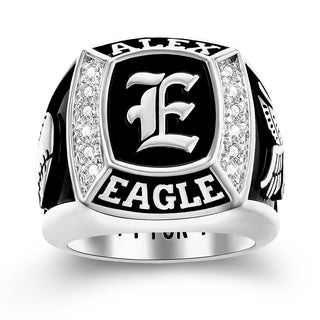 Men's Initial Traditional CZ Square Birthstone Class Ring