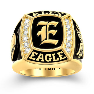 Men's 14K Gold Plated Initial Traditional CZ Square Birthstone Class Ring