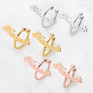 Sterling Silver Bubble Script Name Ear Cuffs