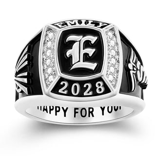 Women's Initial Traditional CZ Square Birthstone Class Ring