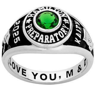 Ladies' Silver Plated Traditional Round Birthstone Class Ring