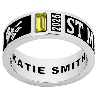 Ladies' Silver Plated Decorated Band Class Ring